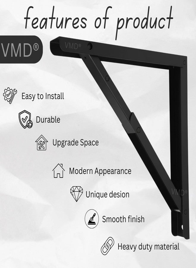 VMD, Heavy Duty 12" (Black) Foldable Shelf Bracket, DIY Folding Shelves, l Bracket, Wall Brackets, Wall Angle Bracket, Folding Table Bracket with Fittings for fold Down Steel Table (Pack of 2) - Image 4